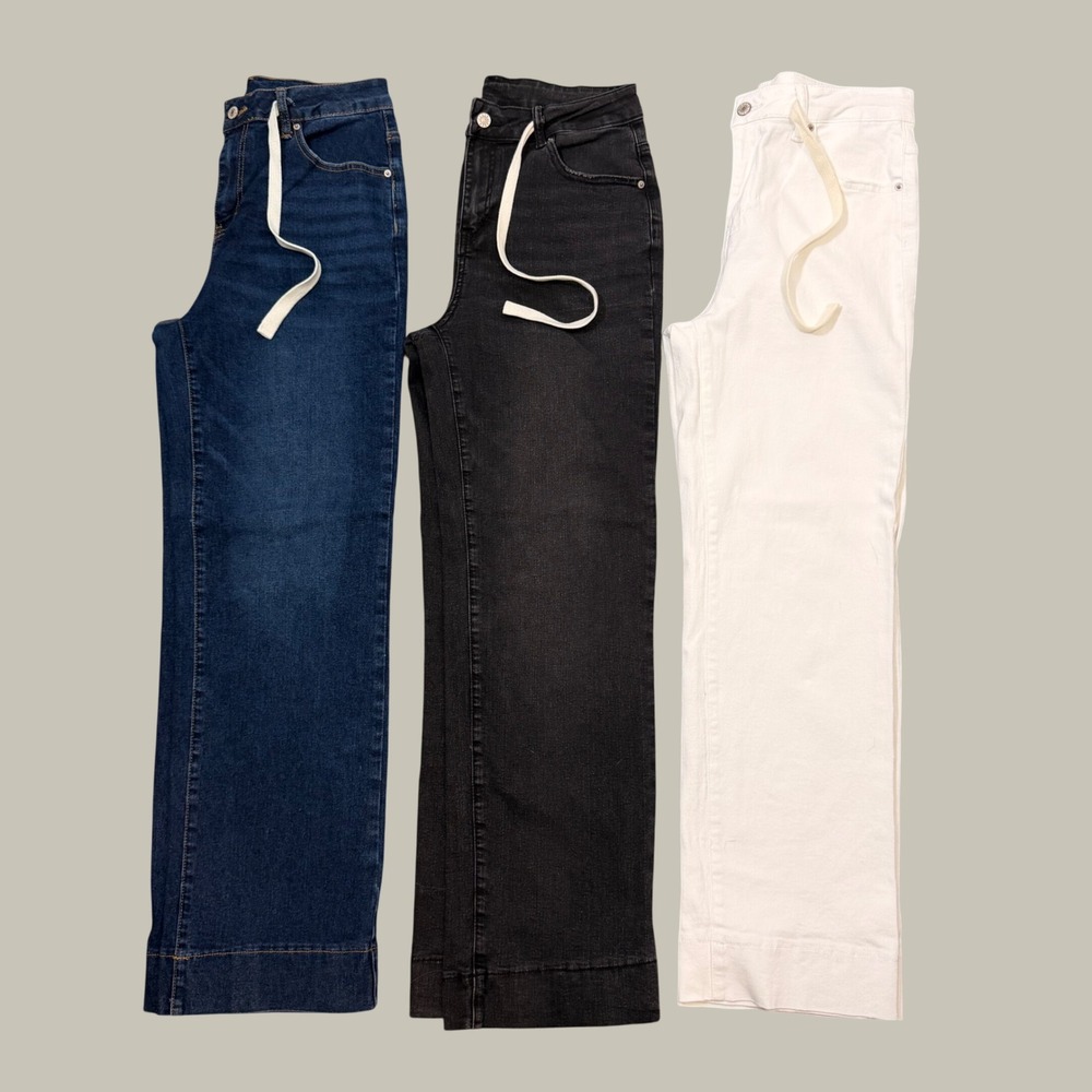 Sidefeel Womens Wide Leg Denim Bundle of 3 Jeans (8) White Black Blue Jeans